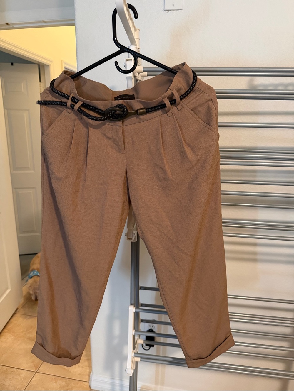 The Limited Camel-Tone Trousers with Braided Belt